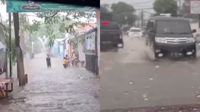 Banjir di Jalan Ciater Raya dan Jalan Nusa Loka, Tangerang Selatan.