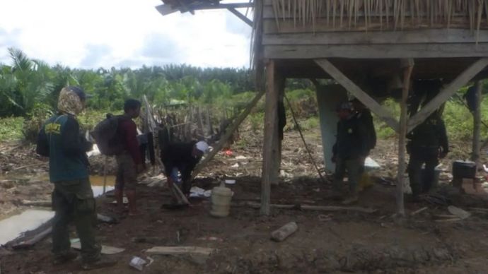 Petugas Gakkum memeriksa lokasi aktivitas perambahan di Kawasan TNBS di Desa Penuguan seluas 4 hektare yang akan ditanami sawit di Sumatera Selatan.