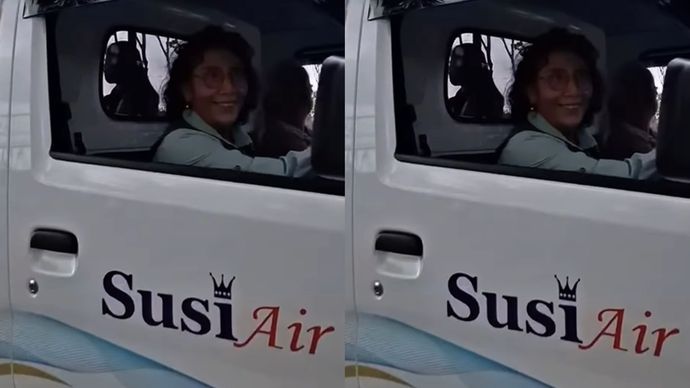Susi Pudjiastuti nyetir pick up. Bukan tanpa alasan, aksi ini jadi sorotan karena menunjukkan sosok Bu Susi sebagai perempuan tangguh yang tetap membumi. 