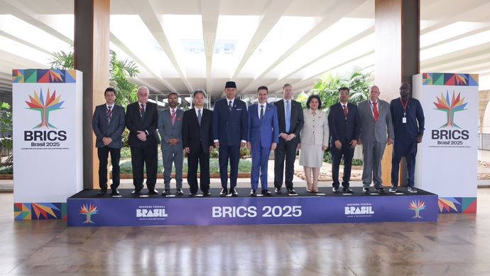 Menteri Koordinator Bidang Infrastruktur dan Pembangunan Kewilayahan Republik Indonesia, Agus Harimurti Yudhoyono (AHY) di Forum Urbanisasi BRICS ke-4 di Brasil, Juni 2025.