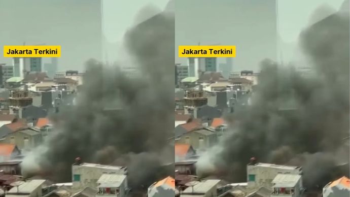 Kebakaran melanda rumah warga di kawasan Kwitang, Jakarta Pusat siang ini, Kamis (26/6/2025). Petugas Pemadam Kebakaran sudah terjun ke lokasi. 