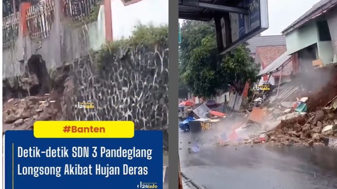 Detik-detik video Sdn 3 Pandeglang longsor akibat hujan deras, Rabu (2/7/25). Alhamdulillah tidak ada korban jiwa.