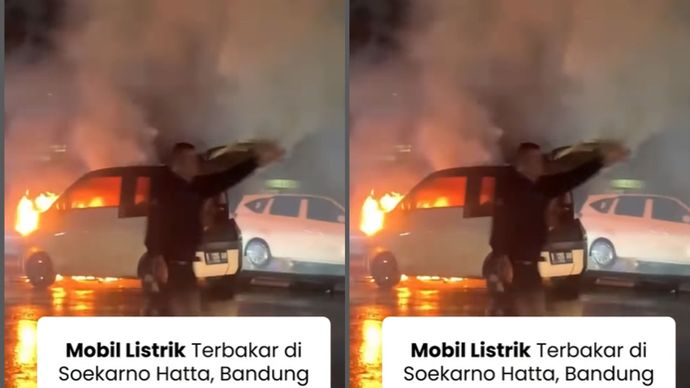 Mendapat laporan satu unit mobil listrik terbakar pada Sabtu (5/7) malam ini sekitar pukul 19:30. Adapun lokasi kejadian berada di Jln. Soekarno Hatta,