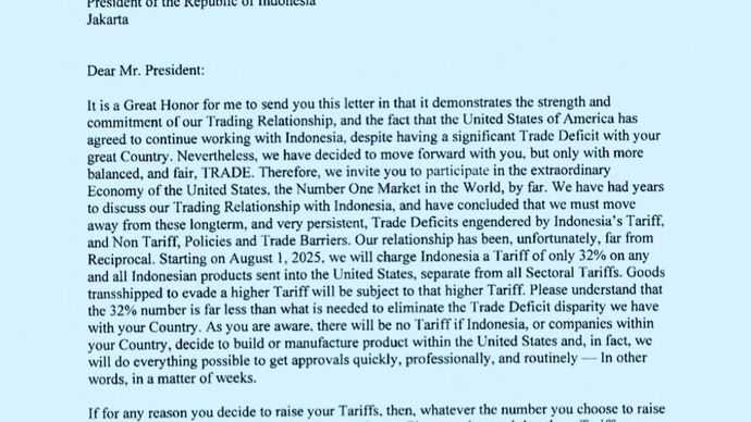 Surat Trump ke Prabowo Soal Tarif Impor