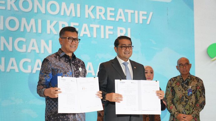 BPJS Ketenagakerjaan dan Kementerian Ekonomi Kreatif Indonesia resmi tandatangani nota kesepahaman terkait perlindungan jaminan sosial ketenagakerjaan dan pengembangan ekonomi kreatif bagi penggiat ekonomi kreatif di seluruh Indonesia.