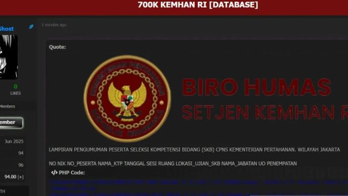 Gambar yang diunggah oleh akun X @H4ckmanac pada hari Rabu, 9 Juli 2025, terkait peretasan situs Kementerian Pertahanan. 