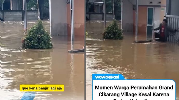Warga Perumahan Grand Cikarang Village membagikan momen kekesalan karena sering kebanjiran. Salah satu warga curhat karena seringnya perumahannya banjir.