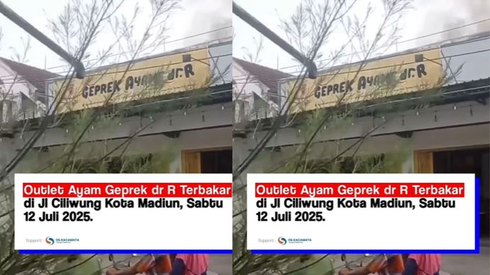Rumah Makan Ayam Geprek dr R di Jalan Ciliwung, Kota Madiun, terbakar pada Sabtu (12/7) siang.  Peristiwa kebakaran terjadi sekitar pukul 13.00 WIB.