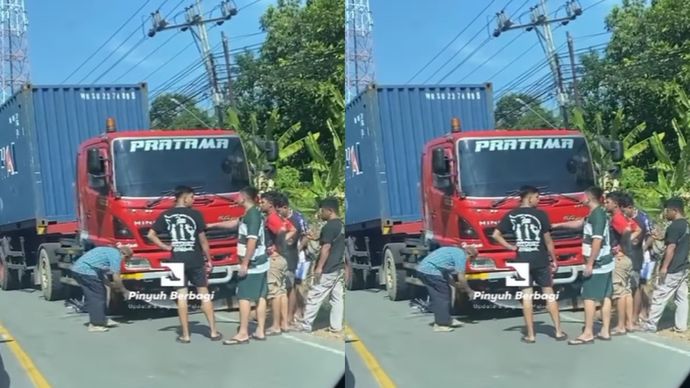 Pemotor Tewas Terlindas Truk Kontainer di Singkawang