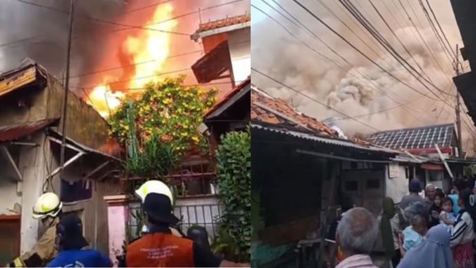 Kebakaran perumahan di Tebet, Jakarta Selatan, pada Sabtu, 19 Juli 2025.