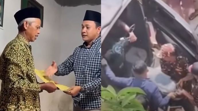 Guru Madrasah Diniyah (Madin), Ahmad Zuhdi (63), yang sempat dituntut denda Rp 25 juta setelah menampar muridnya di Kabupaten Demak, Jawa Tengah.