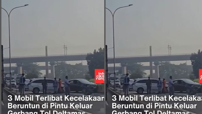 Kecelakaan beruntun yang melibatkan tiga mobil terjadi di pintu keluar gerbang tol Deltamas pada Senin (21/7/2025) pagi. 