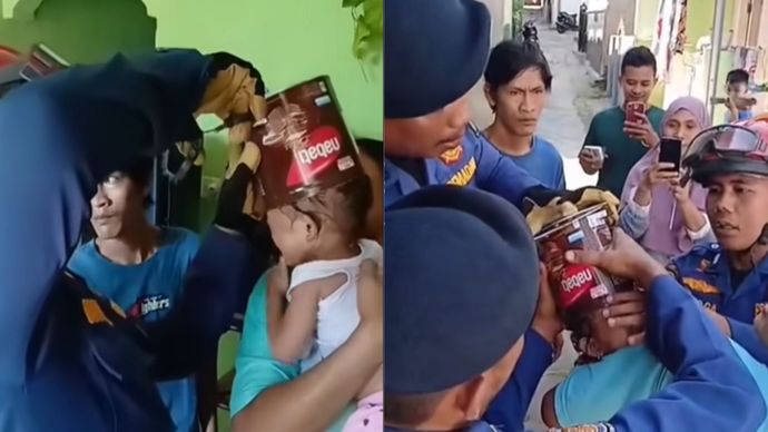 Kepala Balita Nyangkut di Kaleng Biskuit