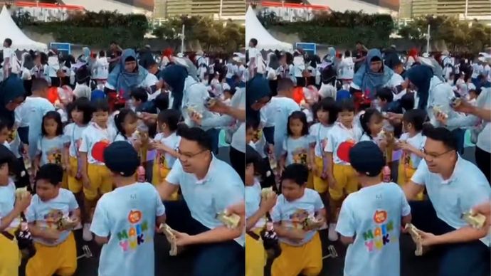 akil Menteri Komunikasi dan Digital Angga Raka Prabowo tampak hadir dan berinteraksi dengan anak-anak yang berada di Peringatan HAN 2025.