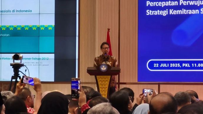 Menteri Kesehatan (Menkes) RI Budi Gunadi Sadikin dalam kegiatan Peluncuran Program Akselerasi Pemenuhan dan Distribusi Dokter dan Dokter Spesialis di Jakarta, Selasa (22/7/2025).