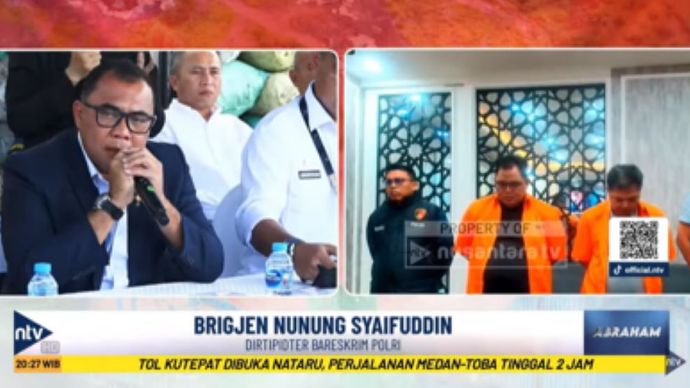 Dirtipidter Bareskrim Polri Brigjen Nunung Syaifuddin memberikan keterangan pers terkait pengungkapan sindikat batu bara ilegal di IKN yang merugikan negara triliunan rupiah