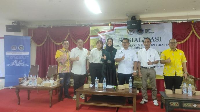 Kegiatan sosialisasi program MBG di Hall Plaza Taman Harapan Baru, Bekasi Selasa, 22 Juli 2025.