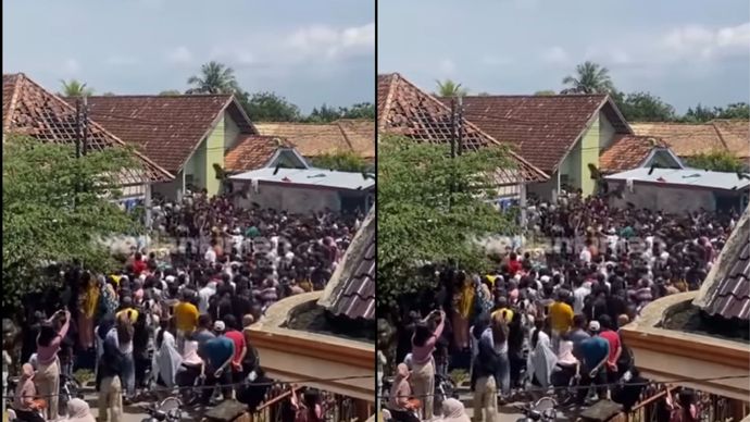 warga mengepung rumah pelaku pemerkosaan