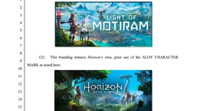Kemiripan antara gim Horizon Zero Dawn (bawah) dan Light of Motiram (atas) yang ditunjukkan Sony dalam gugatannya kepada Tencent. (ANTARA/Sony)