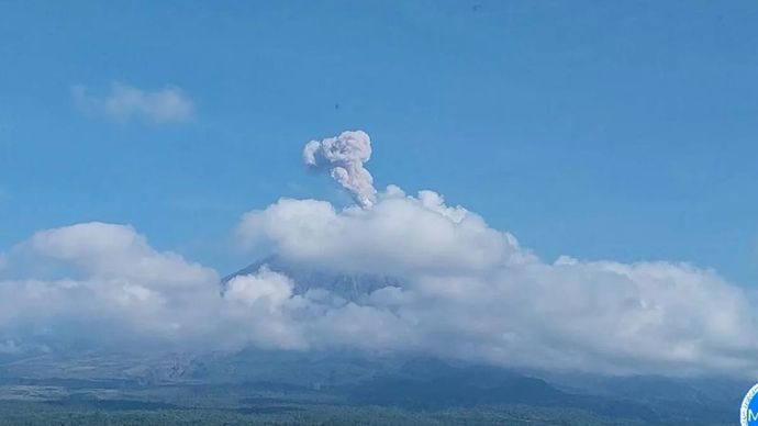 Gunung Semeru erupsi dengan tinggi letusan 800 meter di atas puncak pada Senin (4/8/2025) pagi. ANTARA/HO-PVMBG