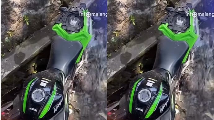 Motor Ninja nyemplung ke selokan