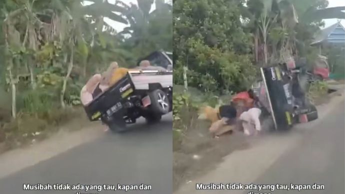 Pickup Angkut Emak-emak Terbalik