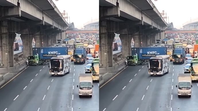 Truk Kecelakaan di Tol Japek