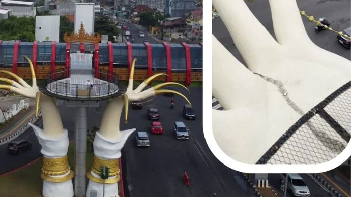 Ilustrasi Jembatan Penyebrangan Orang (JPO) Siger Milenial yang merupakan ikon baru Kota Bandarlampung. 