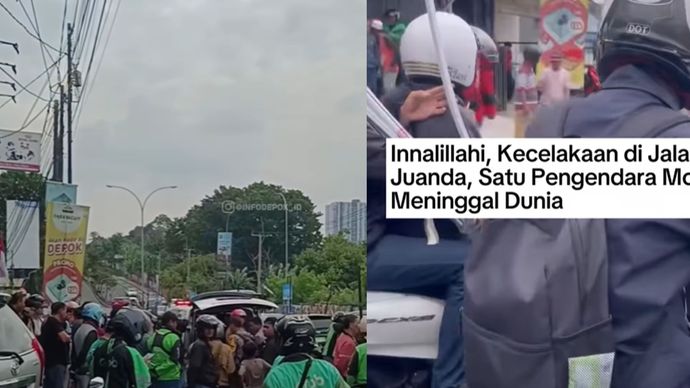Peristiwa tersebut melibatkan seorang pengendara motor dengan kondisi sudah tergeletak di lokasi. Petugas kepolisian dan mobil ambulance telah berada di tempat kejadian untuk menangani korban. Terkait penyebab terjadinya kecelakaan masih belum diketahui.