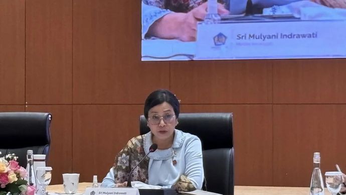 Menteri Keuangan Sri Mulyani Indrawati dalam Konferensi Pers RAPBN dan Nota Keuangan 2026, di Jakarta, Jumat, 15 Agustus 2025.