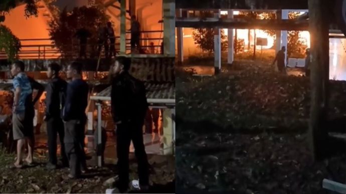 Kebakaran di Kampus Institut Pertanian Bogor (IPB) Dramaga, Kabupaten Bogor, pada Jumat (15/8/2025) malam.