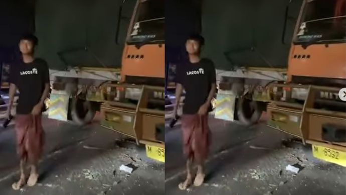 Kecelakaan Beruntun Terjadi di Jalan Raya Krikilan Driyorejo Tepatnya di Tikungan Depan MDQ ,Pada Sabtu (16/8/25) Shubuh.