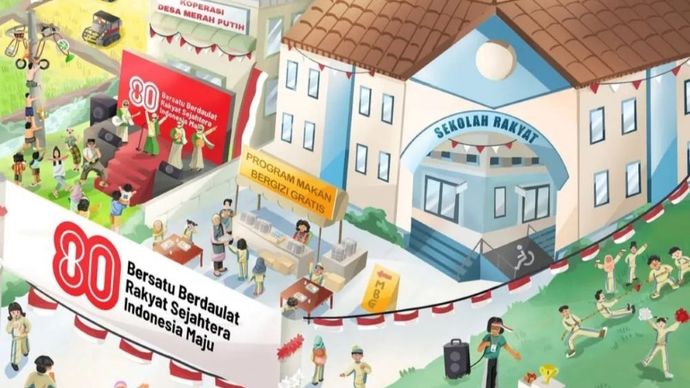 Ilustrasi sejumlah program prioritas Pemerintahan Presiden Prabowo Subianto, seperti Sekolah Rakyat, Makan Bergizi Gratis, dan Koperasi Desa/Kelurahan Merah Putih yang diunggah akun Instagram Sekretariat Kabinet (@sekretariat.kabinet), Minggu (17/8/2025). (Foto: ANTARA/Instagram/@sekretariat.kabinet)