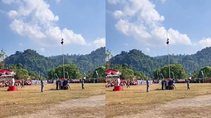 Siswa SD di Lampung Selatan Panjat Tiang 12 Meter Selamatkan Jalannya Upacara Kemerdekaan