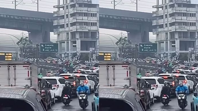 Selasa, (19/8) Arus lalulintas beberapa titik di wilayah Bekasi terpantau masih padat merayap