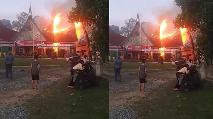 Kantor Camat Kecamatan Payakumbuh Kabupaten Limapuluh Kota terbakar, Jumat (22/8/2025). Kalaksa BPBD Limapuluh Kota, Rahmadinol, membenarkan hal tersebut.