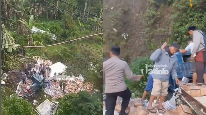 Tragis! Truk Pengangkut Susu Terjun ke Jurang Ciloto, Sopir Terjepit