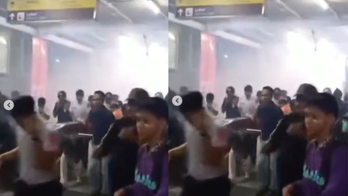 Sekitar pukul 21.00 WIB, kawasan Stasiun Karet, Jakarta Pusat, dipenuhi gas air mata. Dari rekaman video yang beredar di X (Twitter), asap putih terlihat masuk hingga area peron dan ruang tunggu, membuat para pengguna KRL panik dan bergegas keluar stasiun untuk menghindari paparan.