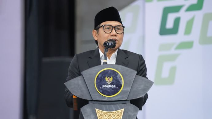 Menko PM A. Muhaimin Iskandar saat menyampaikan sambutan pada Rakornas BAZNAS 2025 di Jakarta.