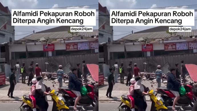 Alfamidi di Depok tiba-tiba ambruk