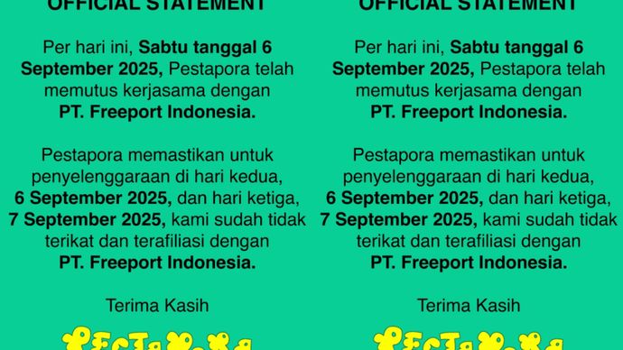 Pesta pora dan freeport putus kerjasama