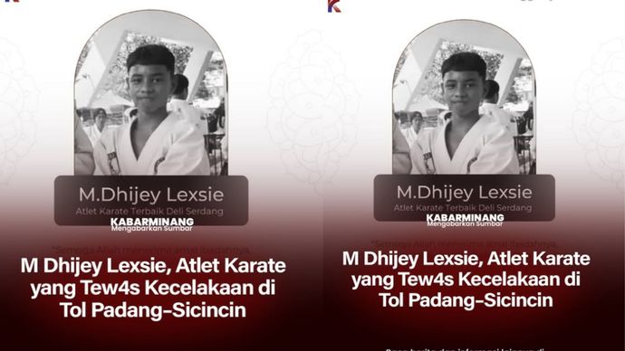 Atlet karate asal Deli Serdang, M Dhijey Lexsie, meninggal dunia dalam kecelakaan bus yang terjadi di ruas Tol Padang&ndash;Sicincin, Padang Pariaman, Sumatera Barat, Senin (8/9) dini hari sekitar pukul 02.30 WIB.