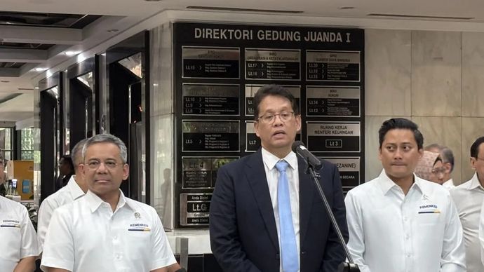 Menteri Keuangan Purbaya Yudhi Sadewa dalam konferensi pers di kantor Kementerian Keuangan, Jakarta, Senin 8 September 2025. (ANTARA/Imamatul Silfia)
