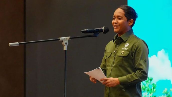 Menteri Kehutanan (Menhut) Raja Juli Antoni dalam acara Lokakarya Perhutanan Sosial dan Temu Usaha KTH Sumatera Utara, di Medan, Sumatera Utara, Rabu (10/9/2025). 