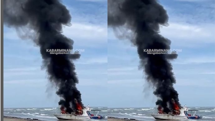 Kapal patroli Ditjen Pengawas Sumber Daya Kelautan dan Perikanan Kementerian Kelautan dan Perikanan dibakar massa di pantai muara Air Haji, Kecamatan Linggo Sari Baganti, Pesisir Selatan, pada Jumat (12/9) pagi.