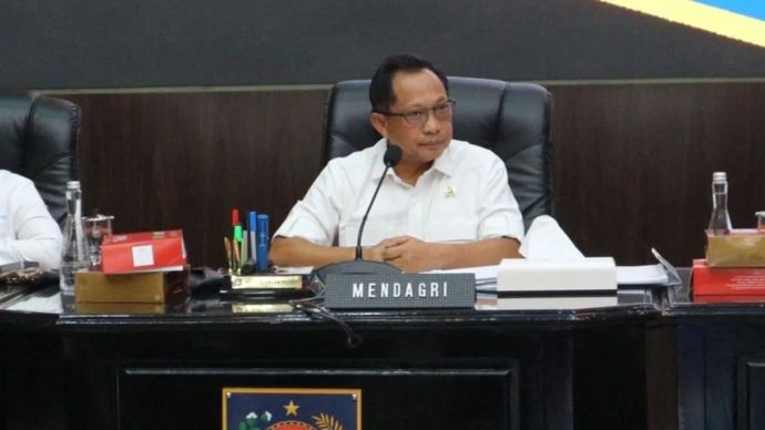 Menteri Dalam Negeri Tito Karnavian berikan keterangan di Kantor Kementerian Dalam Negeri, Jakarta, Selasa (2/9/2025). 