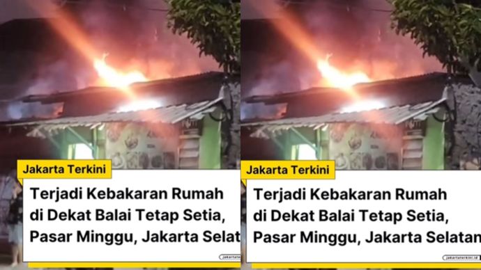 Kebakaran melanda bangunan rumah di Jalan Siaga Raya (dekat Balai Tetap Setia), Pejaten Barat, Pasar Minggu, Jakarta Selatan malam ini, Senin (15/9/2025). Belum diketahui penyebab kejadian tersebut.