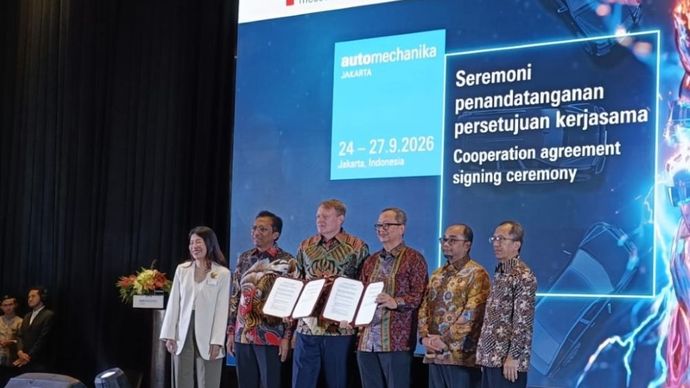 Messe Frankfurt bersama Gabungan Industri Alat-alat Mobil dan Motor (GIAMM) resmi mengumumkan peluncuran pameran Automechanika Jakarta 2026. (Foto: Adiantoro/NTV)