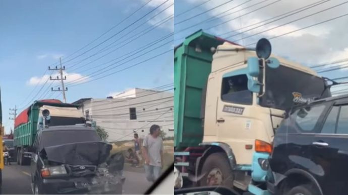 Terjadi kecelakaan beruntun di Jl. Raya Manyar, tepatnya di sebelah timur kawasan JIIPE, Gresik, Sabtu (20/9/2025)