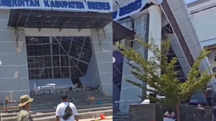 Atap teras Kantor Pemerintahan Terpadu (KPT) Brebes, Jawa Tengah, roboh pada Minggu (21/9/2025) sekitar pukul 11.30 WIB. Tiga pekerja yang tengah memperbaiki bagian bangunan terjebak puing dan mengalami luka, sebelum akhirnya dievakuasi dan dilarikan ke RSUD Brebes. Warga sekitar sempat mendengar suara keras sebelum atap ambruk.